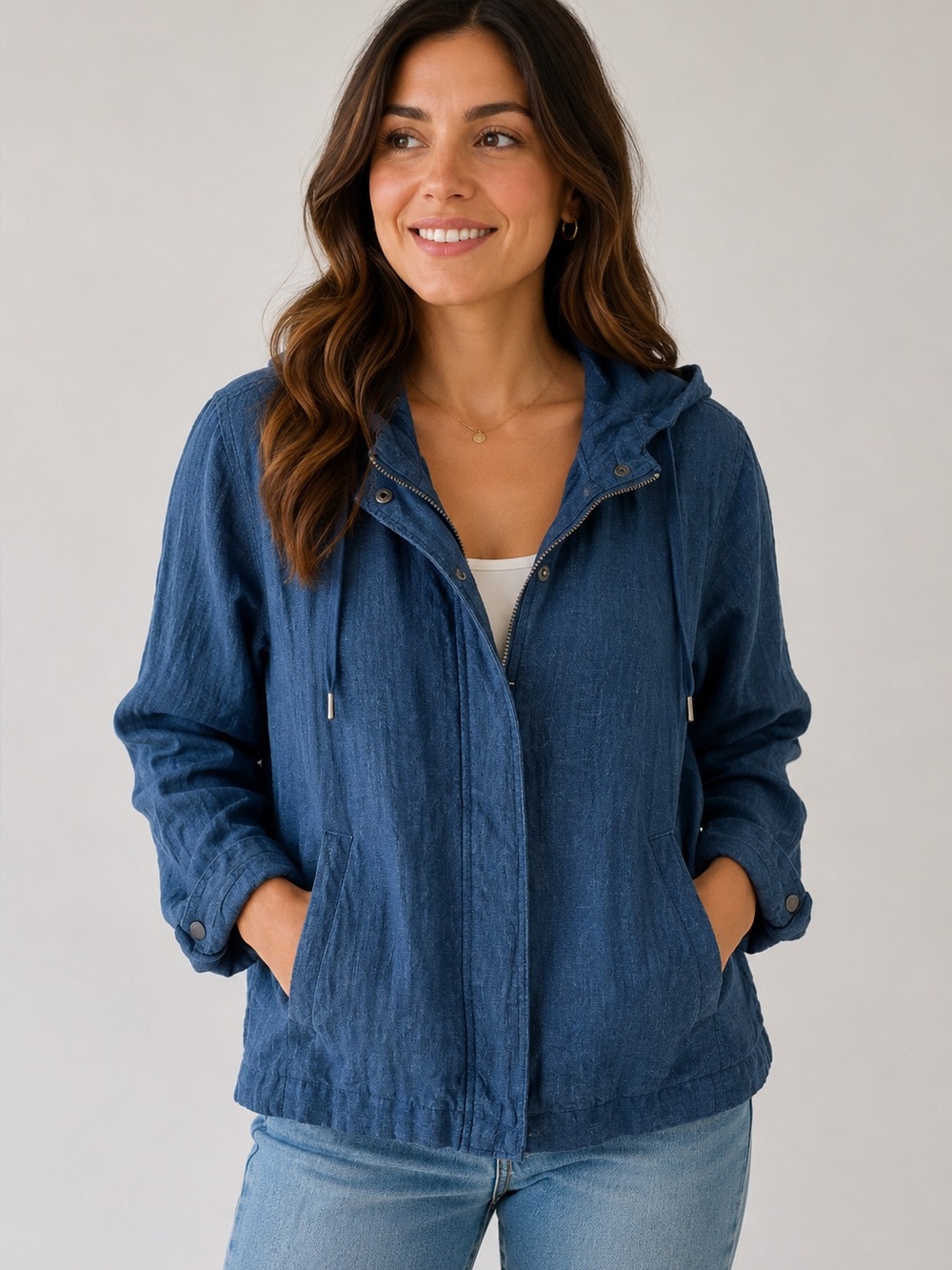 C & C California Indigo Hooded Linen Jacket